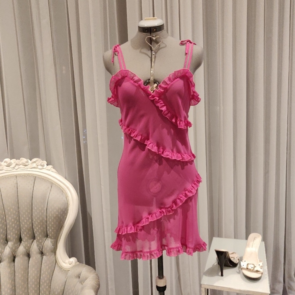 La Vie En Rose Pink Sheer Ruffled Babydoll Slip